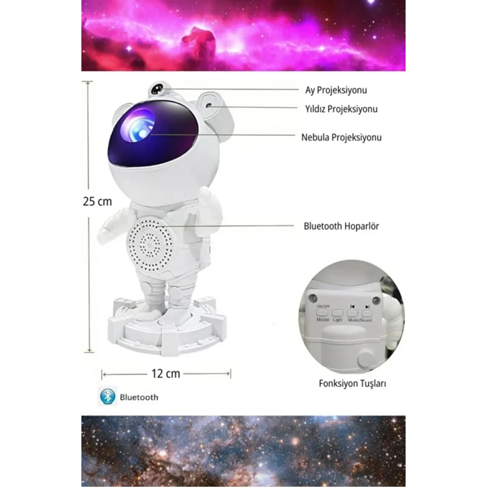 Astronot Bluetooth Hoparlör Bulutsusu Galax yAy Tavan Gökyüzü Projektör Zamanlayıcı Gece Lambası