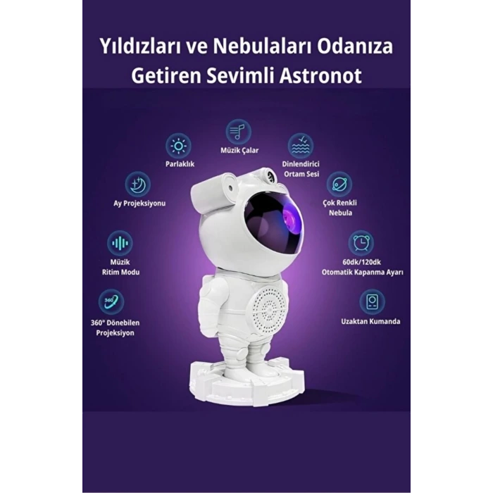 Astronot Bluetooth Hoparlör Bulutsusu Galax yAy Tavan Gökyüzü Projektör Zamanlayıcı Gece Lambası