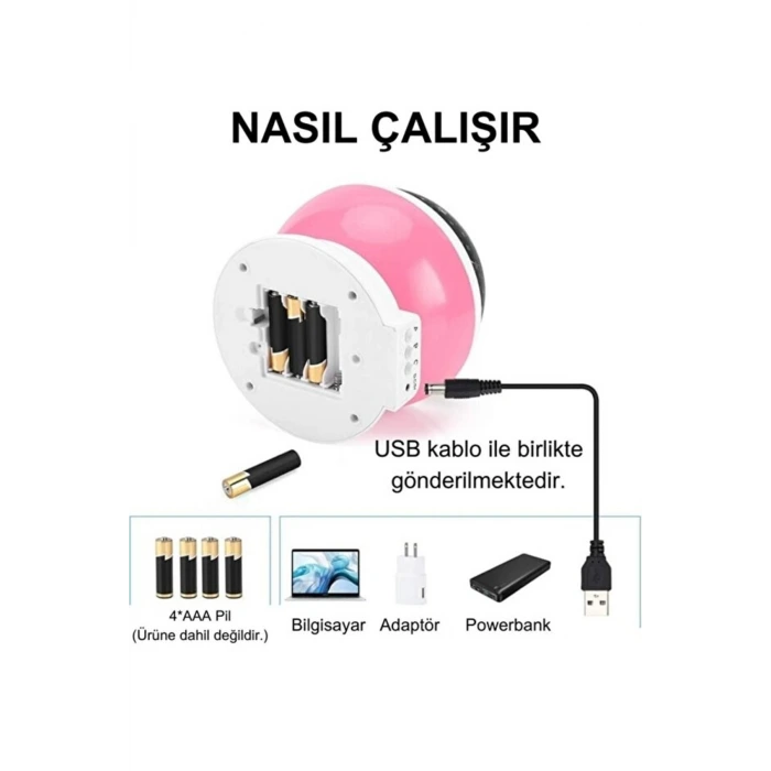 Ay ve Yıldızlı Gökyüzü Yansıtmalı Dönen Projeksiyon Gece Lambası- Çocuk Bebek Odası Pembe