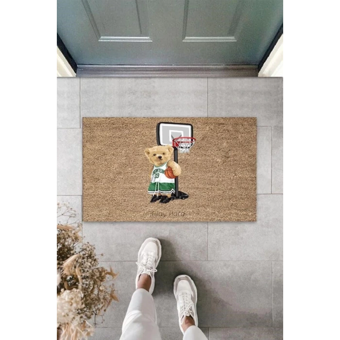 Bej Kapı Önü Paspası Basketci Ayıcık Desen  K-3349