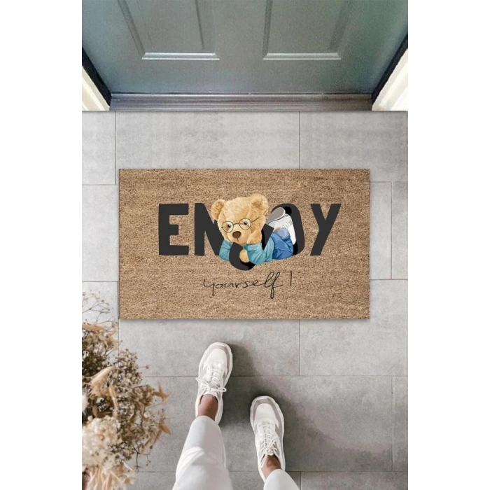 Bej Kapı Önü Paspası Enjoy Yourself Ayıcık Desen  K-3337