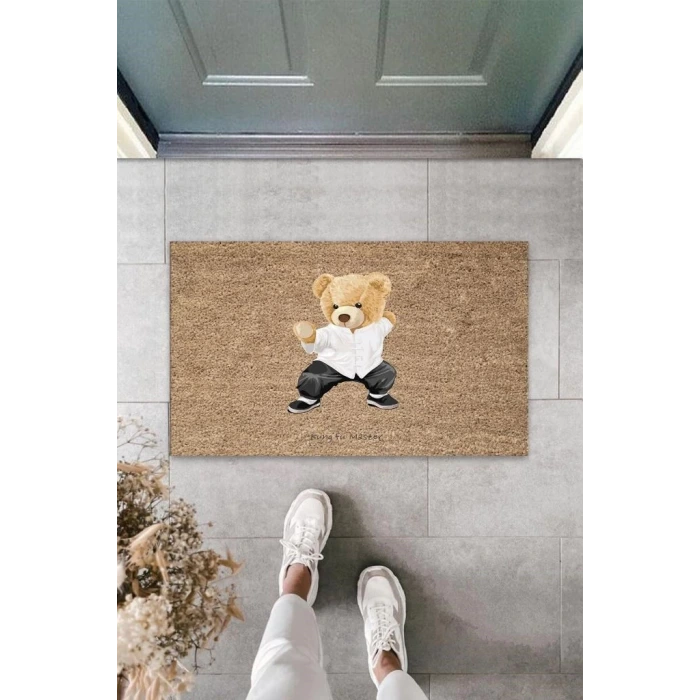 Bej Kapı Önü Paspası Karateci Ayıcık Desen  K-3341