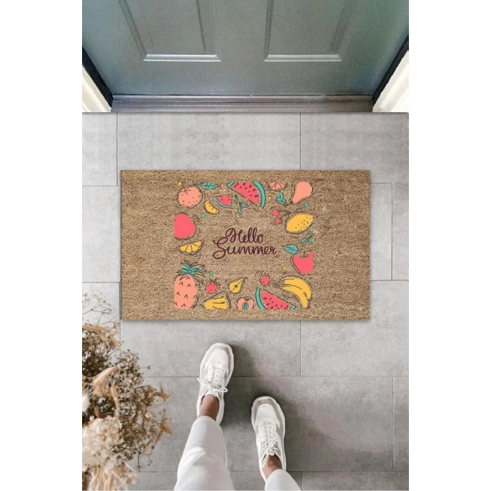 Bej Kapı Önü Paspası Meyveler Desen  K-3280