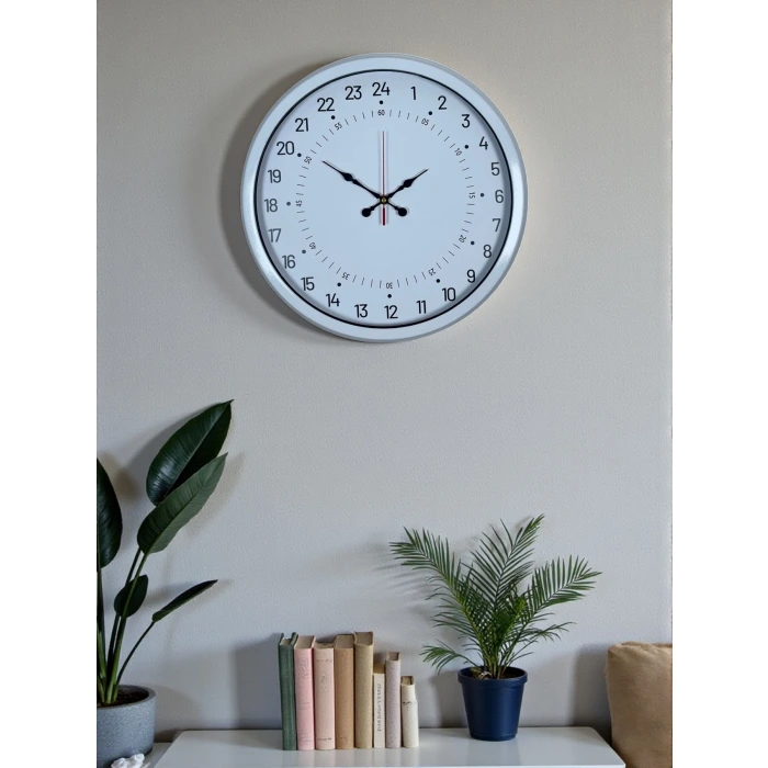 Beyaz 40 Cm Metal 24 Saat Göstergeli Özel Tasarım Duvar Saati