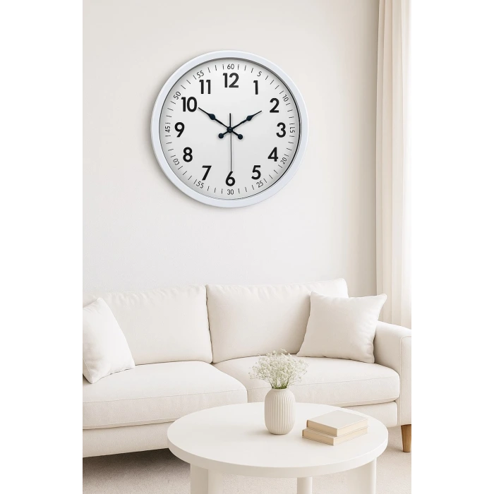 Beyaz Dekoratif Stil 52 Cm Metal Duvar Saati