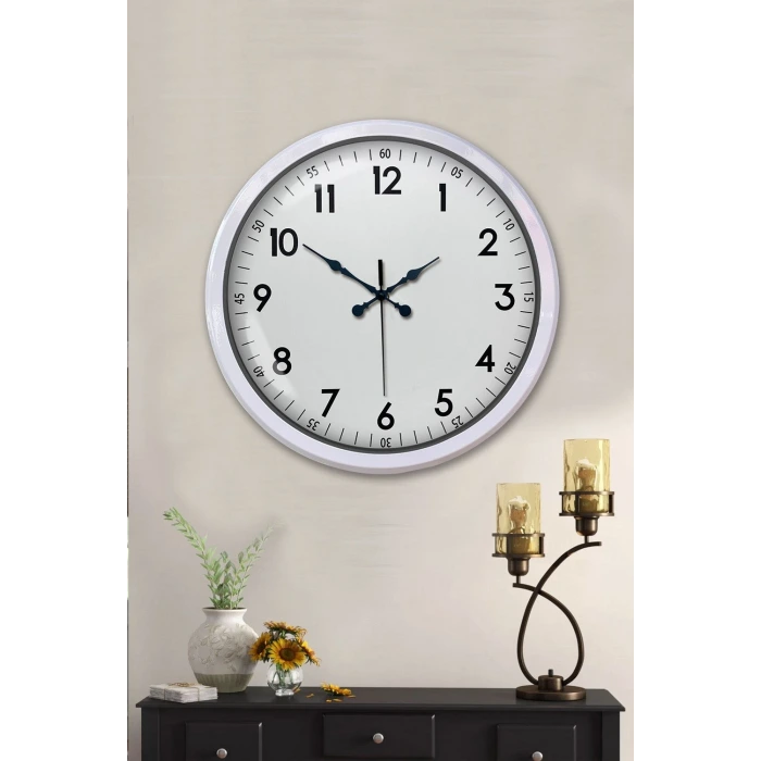 Beyaz Dekoratif Stil 52 Cm Metal Duvar Saati