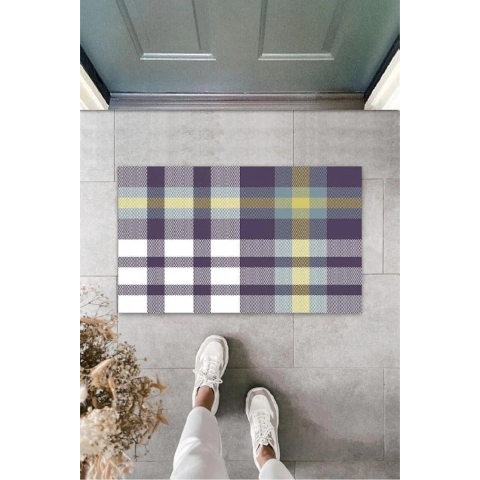 Beyaz Kapı Önü Paspası Pötikare Desen  K-3240