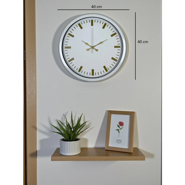 Beyaz Zarafet 40 Cm Metal Duvar Saati