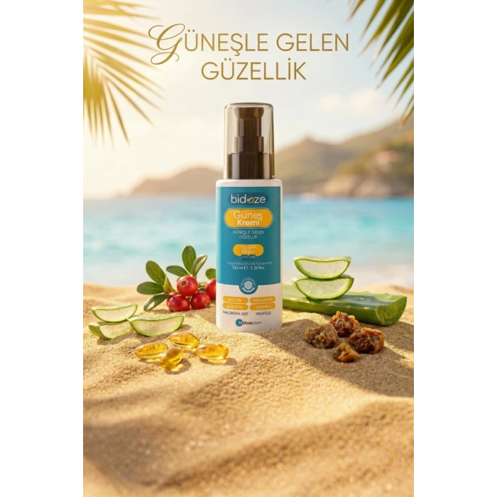 Bidoze Güneş Kremi 50+ SPF | Leke Karşıtı Onarıcı, Alpha-Arbutin Ginseng ve Kolajen
