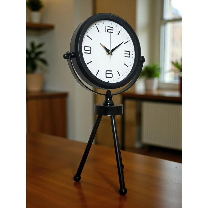 Black Elegant Metal Üç Ayaklı Masa Saati