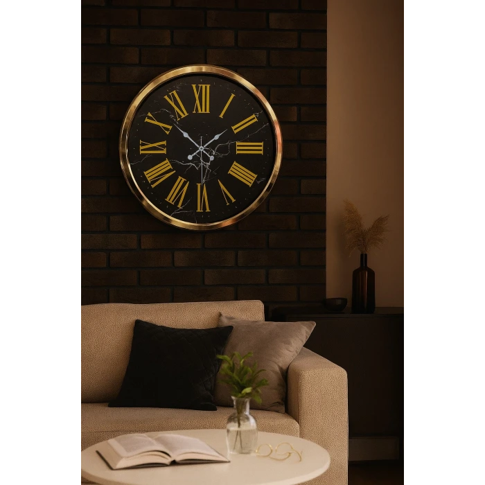 Black Marble Gold 52 Cm Metal Duvar Saati