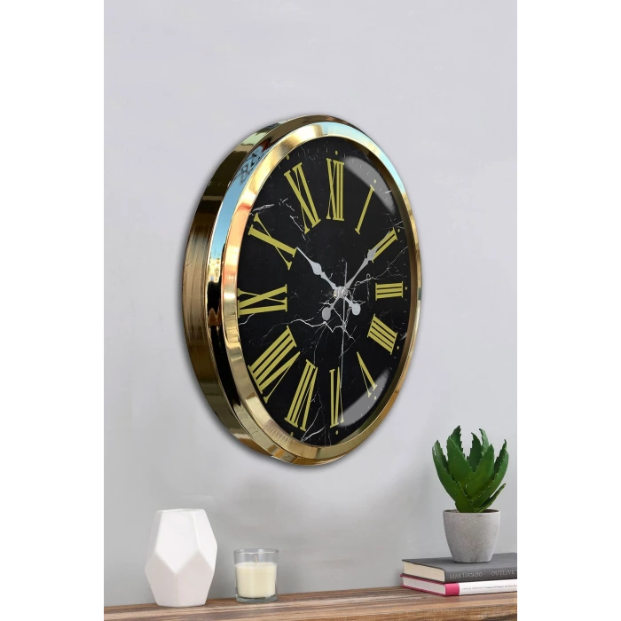 Black Marble Gold 52 Cm Metal Duvar Saati