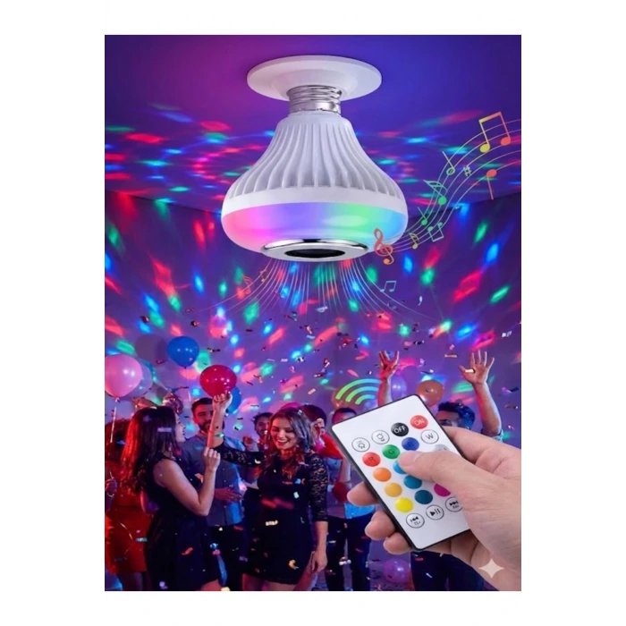 Bluetooth RGB LED Hoparlörlü Akıllı Ampul - Renkli Müzikli Lamba ve Kumanda
