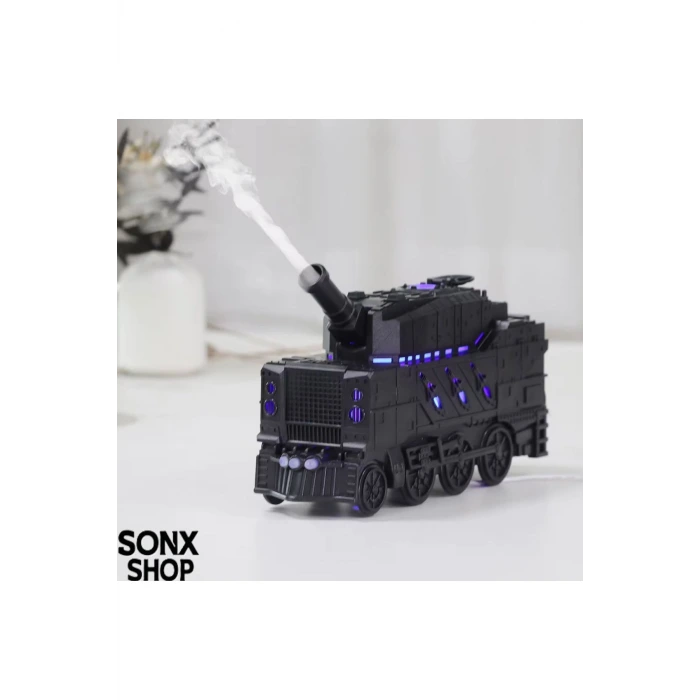 Buhar Efektli Zırhlı Tren Tasarımlı Aromaterapi Hava Nemlendirici – LED Işıklı, Sessiz ve USB Şarjlı