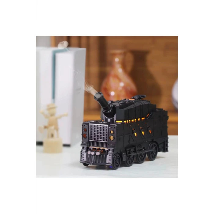 Buhar Efektli Zırhlı Tren Tasarımlı Aromaterapi Hava Nemlendirici – LED Işıklı, Sessiz ve USB Şarjlı