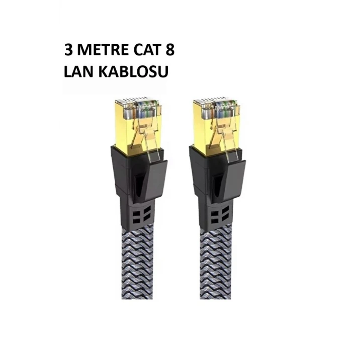 Cat 8 LAN Kablosu –Ethernet Kablosu Örgü Kaplama, Yüksek Hızlı (3 METRE)