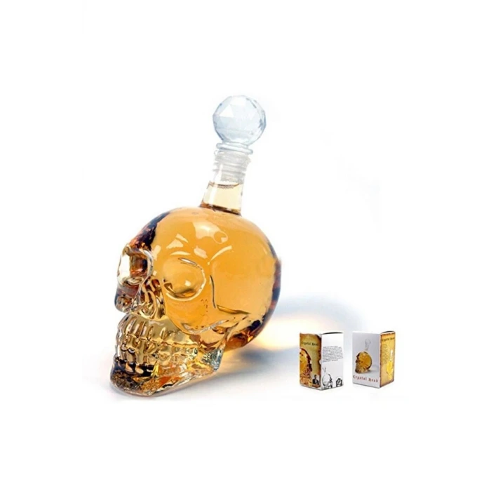 Crystal Head Kuru Kafa Cam Şişe Viski Likör Hediyelik Sürahi (550 ML)
