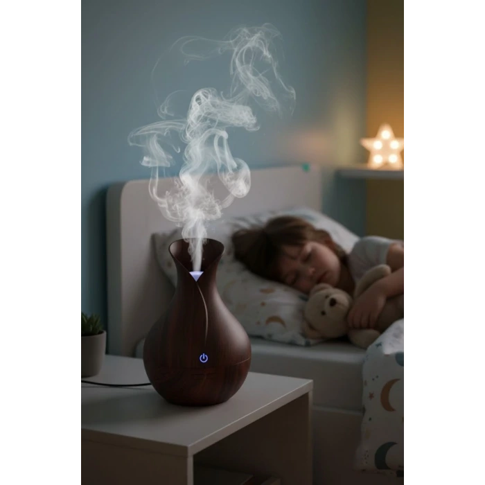 Damla Model Akasya Renk Hava Nemlendirici – Ultrasonik Soğuk Buhar Makinesi, LED Işıklı Masaüstü Oda Nemlendirici