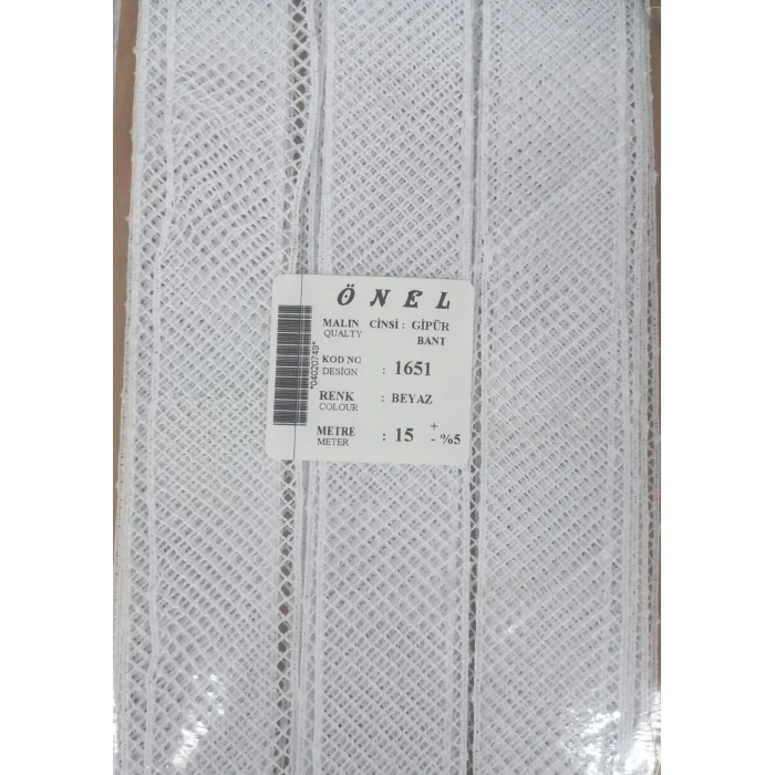 Dantel Polyester Güpür Bant Beyaz 15 Metre En 3 cm ON-1651-B