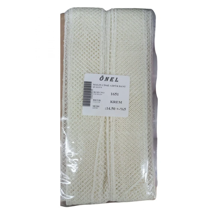 Dantel Polyester Güpür Bant Krem 14,50 Metre En 3 cm ON-1651-KR
