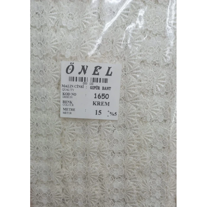 Dantel Polyester Güpür Bant Krem 15 Metre En 6 cm ON-1650-KR