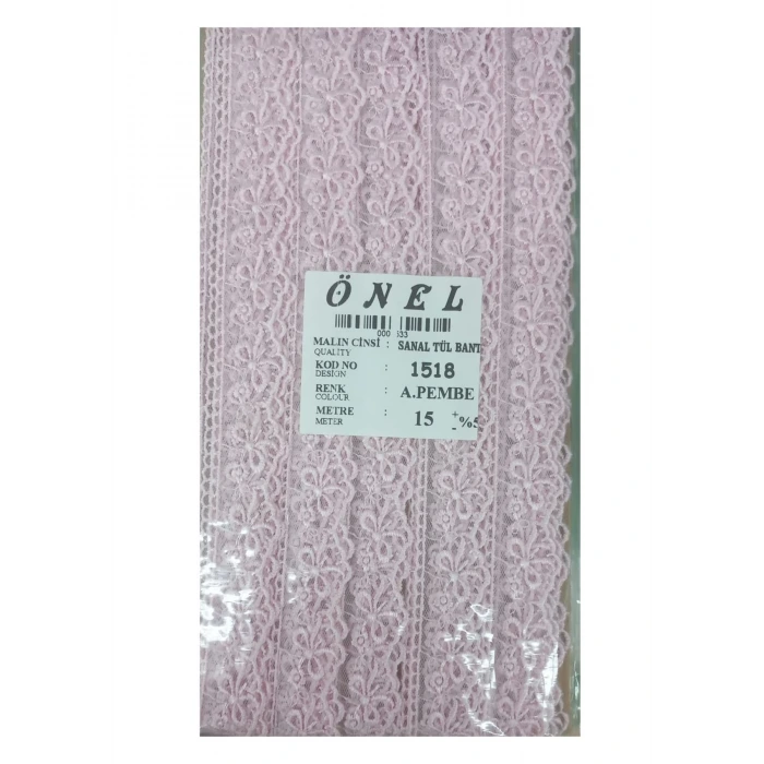 Dantel Polyester Sanal Tül Bant Açık Pembe 15 Metre En 3 cm ON-1518-AP
