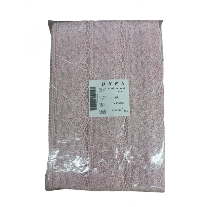 Dantel Polyester Sanal Tül Bant Açık Pembe 18,50 Metre En 6 cm ON-60-P