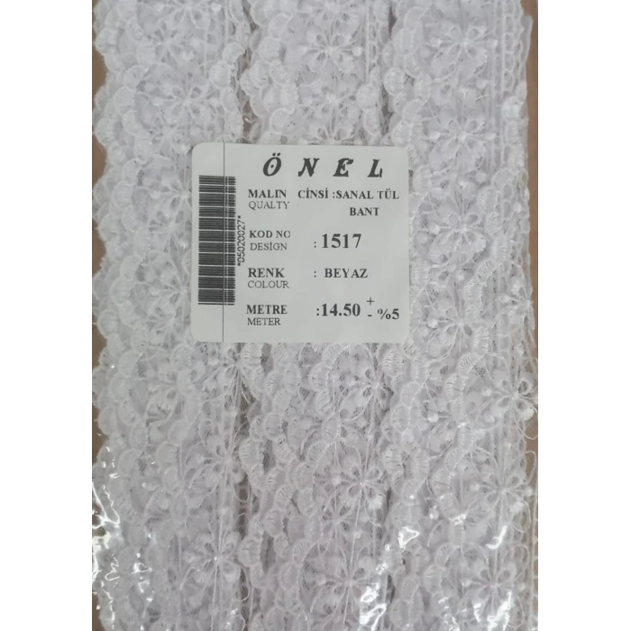 Dantel Polyester Sanal Tül Bant Beyaz 14,50 Metre En 6 cm ON-1517-B