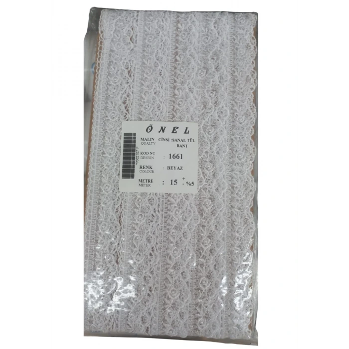 Dantel Polyester Sanal Tül Bant Beyaz 15 Metre En 6 cm ON-1661-B