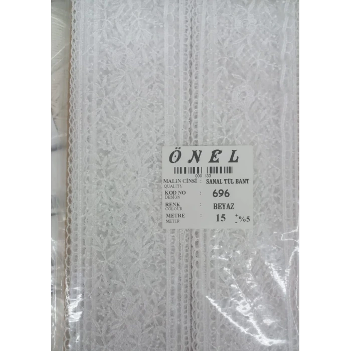 Dantel Polyester Sanal Tül Bant Beyaz 15 Metre En 6 cm ON-696-B