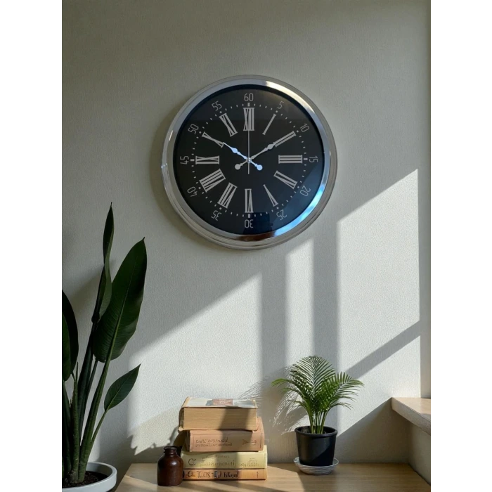Dark Elegance 40 Cm Metal Krom Duvar Saati