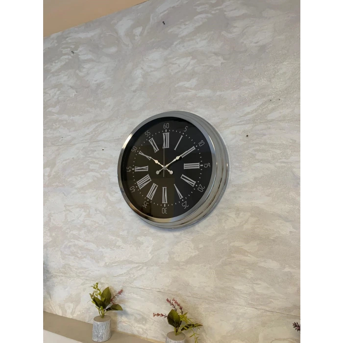 Dark Elegance 40 Cm Metal Krom Duvar Saati