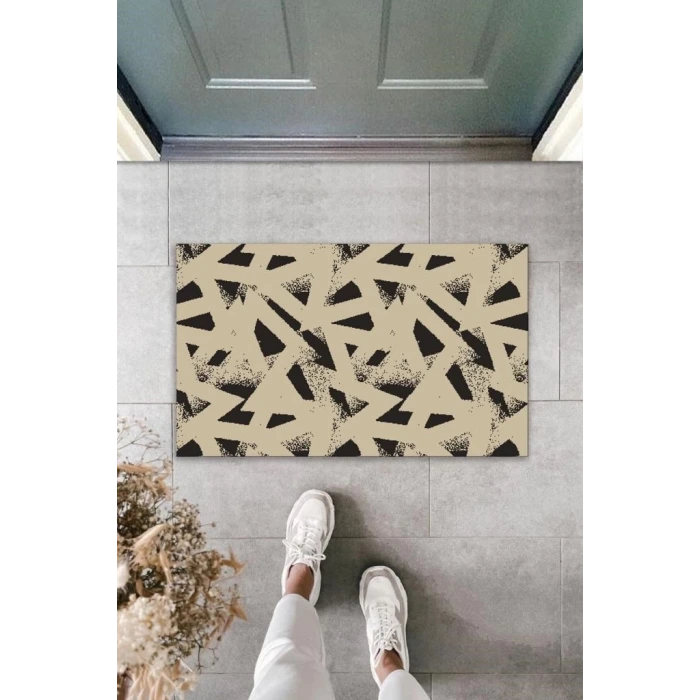 Dekoratif Dijital Baskı Kahverengi Geometrik Dış Mekan Paspas K-2096