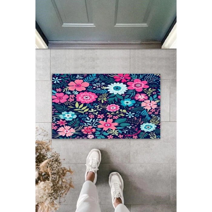 Dekoratif Dijital Baskı Renkli Çoklu Çiçek Dış Mekan Paspas K-3028