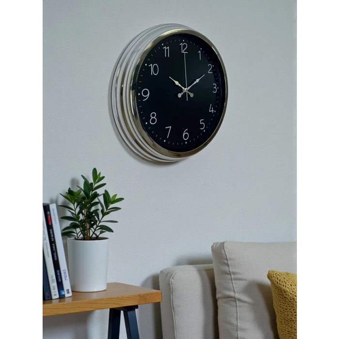 Dekoratif Ve Şık 40 Cm Krom Metal Duvar Saati