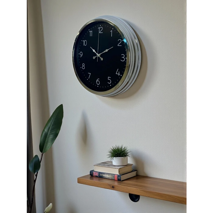 Dekoratif Ve Şık 40 Cm Krom Metal Duvar Saati