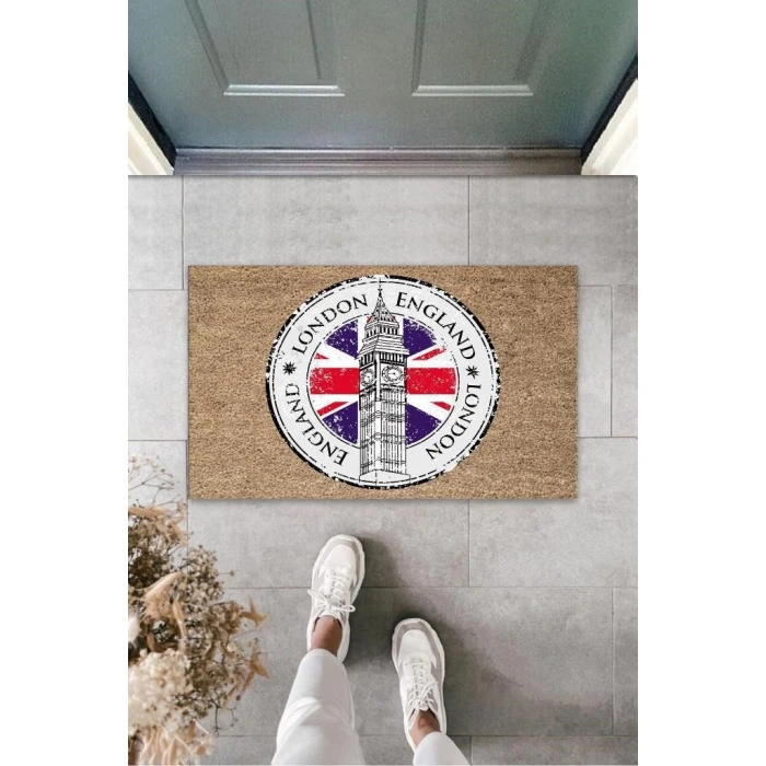 Dijital Baskı Bej London Saat Kulesi Paspas K-3150