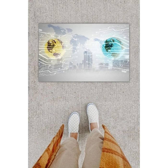 Dijital Baskı Dekoratif Işlemci Kart Gri Kapı Önü Paspası K-1290