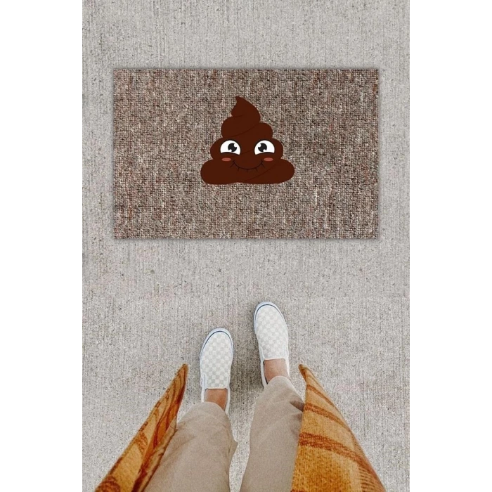 Dijital Baskı Dekoratif Kaka Emoji Gri Kapı Önü Paspası K-1289