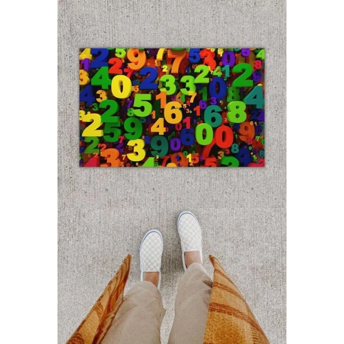 Dijital Baskı Dekoratif Sayılar Çok Renkli Kapı Önü Paspası K-1226