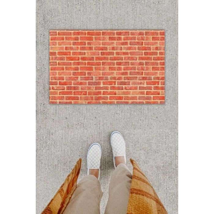 Dijital Baskı Dekoratif Tuğla Kırmızı Kapı Önü Paspası K-1262