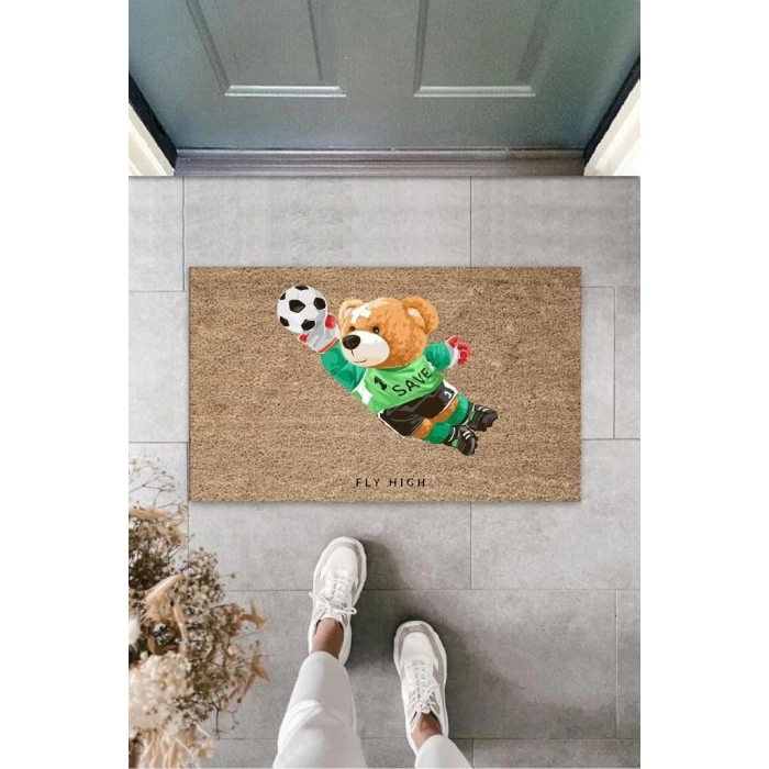 Dijital Baskı Kahverengi Kaleci Oyuncak Ayı Paspas K-3135