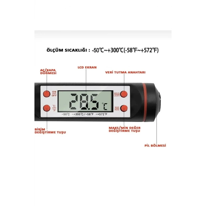 Dijital Gida Termometresi - Yogurt Süt Su Mama Et ve Yiyecek Sicaklik Yemek Isi Ölçer Paslanmaz