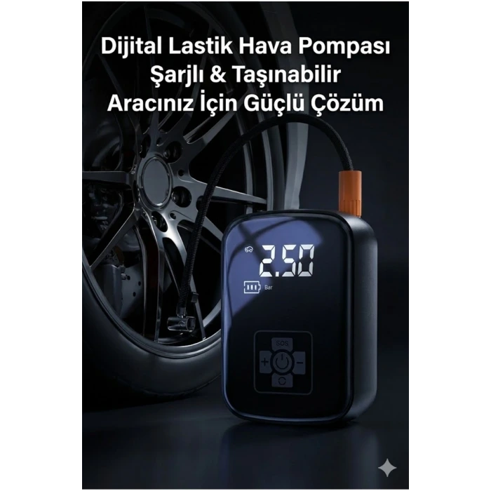 Dijital Şarjlı Araç Lastik Hava Pompası Kompresör Taşınabilir LED Ekranlı