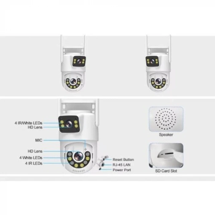 Dış Mekan Çift Kameralı Gece Görüşlü Full Hd Ip Akıllı Güvenlik Kamerası PTZ GÜVENLİK KAMERASI BB-1723