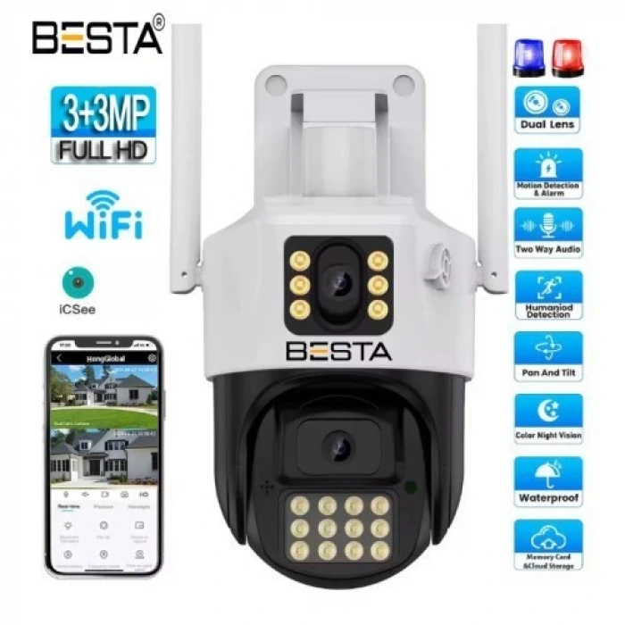 Dış Mekan Çift Kameralı Gece Görüşlü Full Hd Ip Akıllı Güvenlik Kamerası PTZ GÜVENLİK KAMERASI BB-1729