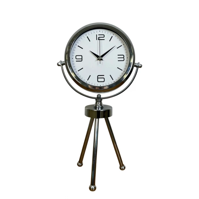 Elegance Krom Tripod Üç Ayaklı Metal Masa Saati