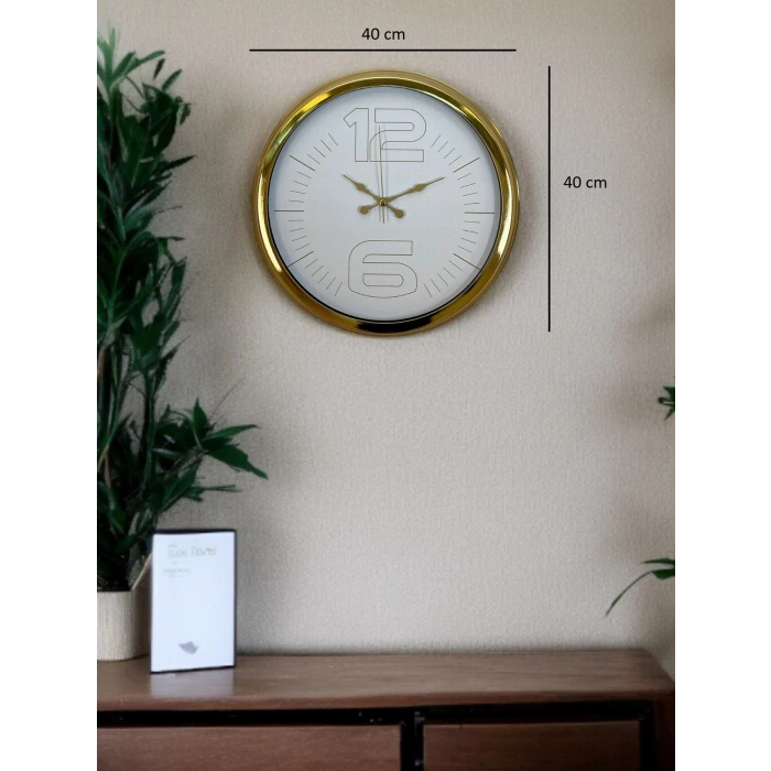 Elegant White Gold 40 Cm Metal Duvar Saati