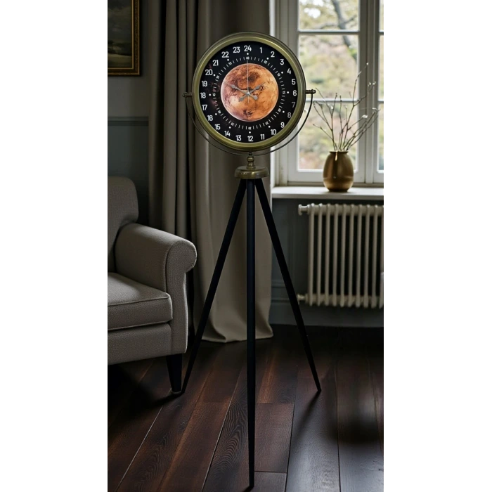 Eskitme 24 Saat Göstergeli Özel Tasarım Tripod Ayaklı Saat