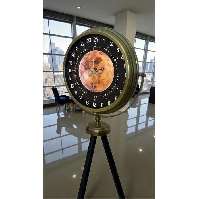 Eskitme 24 Saat Göstergeli Özel Tasarım Tripod Ayaklı Saat